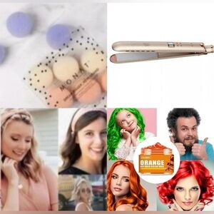 Flat Iron, Headband, Monat woman sleep 9rollers & DIY Temporary Hair Color Wax